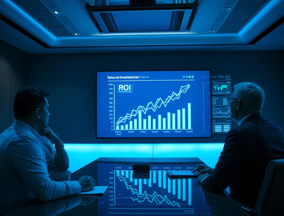 Executives reviewing return-on-investment charts