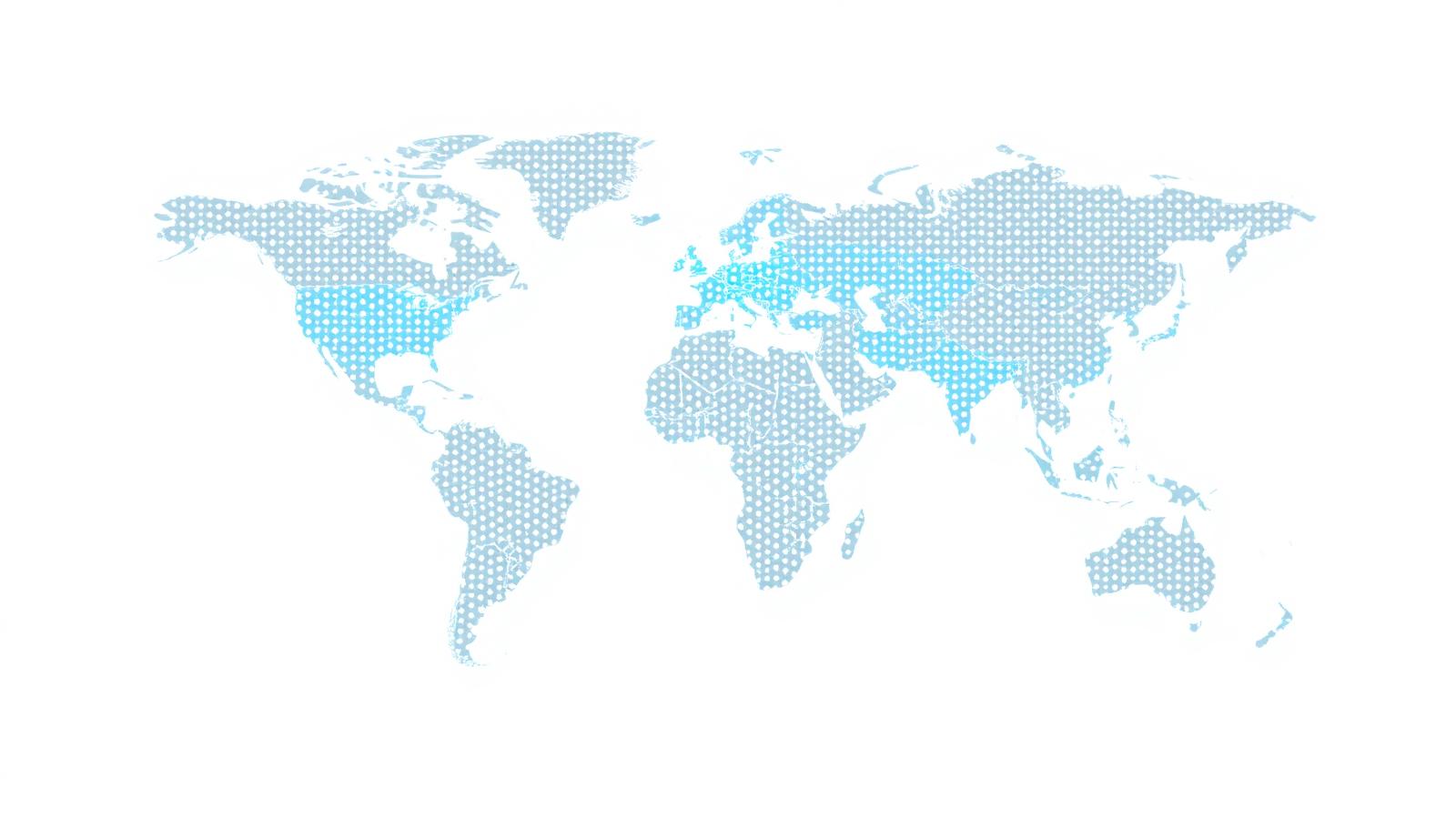 Map of Myrmetics delivery centres and regional offices worldwide